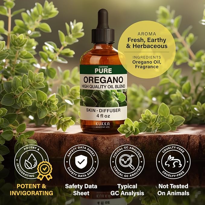 100% Pure Oregano Oil - 4 Fl Oz Oregano Essential Oil for Hair, Skin, Diffuser, Aromatherapy & DIY Soap Making Scent