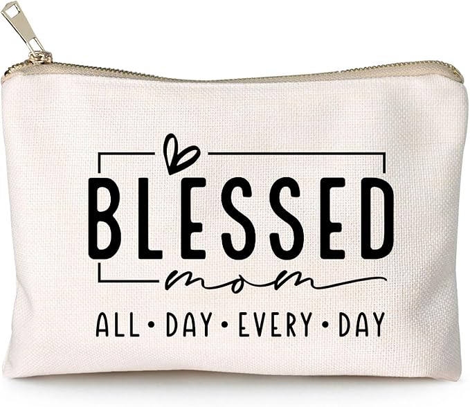 HubbgDesign Blessed Makeup Bag for Mom, Inspirational Bible Verse Cosmetic Pouch, Mom Life Travel Toiletry Bag, Mother’s Day Birthday Gift Idea for Women, Mama Vibes Makeup Case