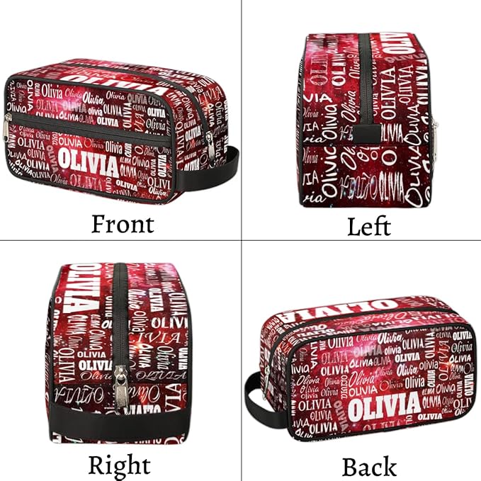 KFNHN Personalized Name Travel Makeup Bag for Women Red Galaxy Universe