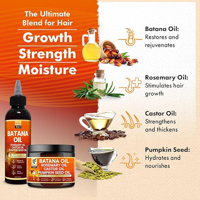 Batana Oil and Cream for Hair Growth Bundle, Rosemary & Castor, All Hair