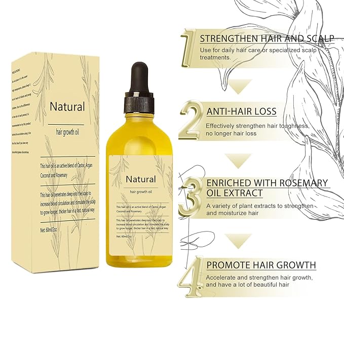 Vegan Natural Hair Growth Oil, 2 PCS Rosemary Oil for Hair Growth Organic, Hair for Dry Damaged Hair and Growth