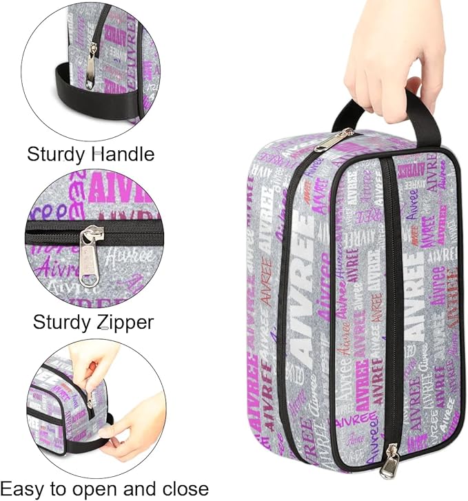KFNHN Personalized Travel Cosmetic Waterproof Makeup Bags, Silver Glitters