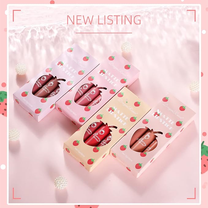 3Pcs Dark Red Matte Lipstick Set, Red Matte Lipstick Long Lasting for Women