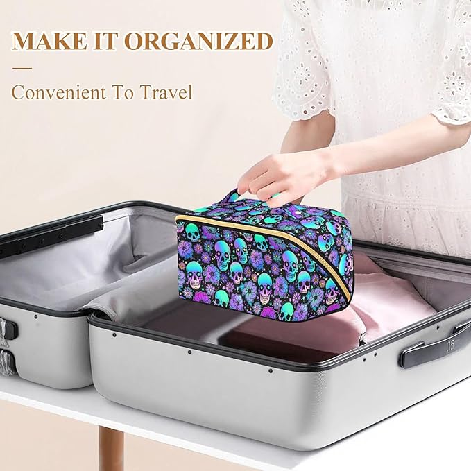 MNSRUU Makeup Organizer Bag, Funny Skulls Travel Makeup Bags Makeup Vanity Case Large Capacity Rhombus Cosmetic Toiletry Bag for Girl Women Ladies