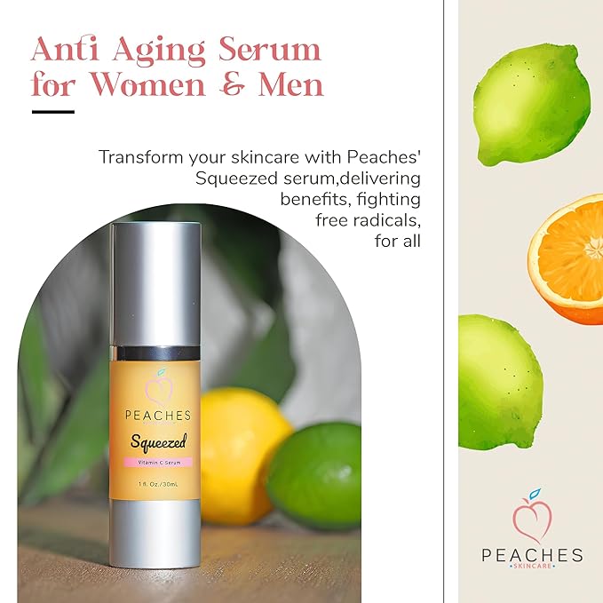 Peaches Skin Care Vitamin C Serum with Kakadu Plum and CoQ10, 1 fl oz