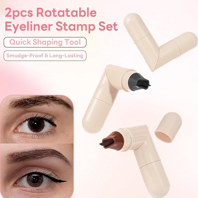 VerveFields，2pcs2026 New Foldable Eyeliner Stamp, Quick Drawing Tool, Marks Left and Right Eyes, Smudge-Proof and Waterproof Long-Lasting Eyeliner Pen, Suitable for Beginners