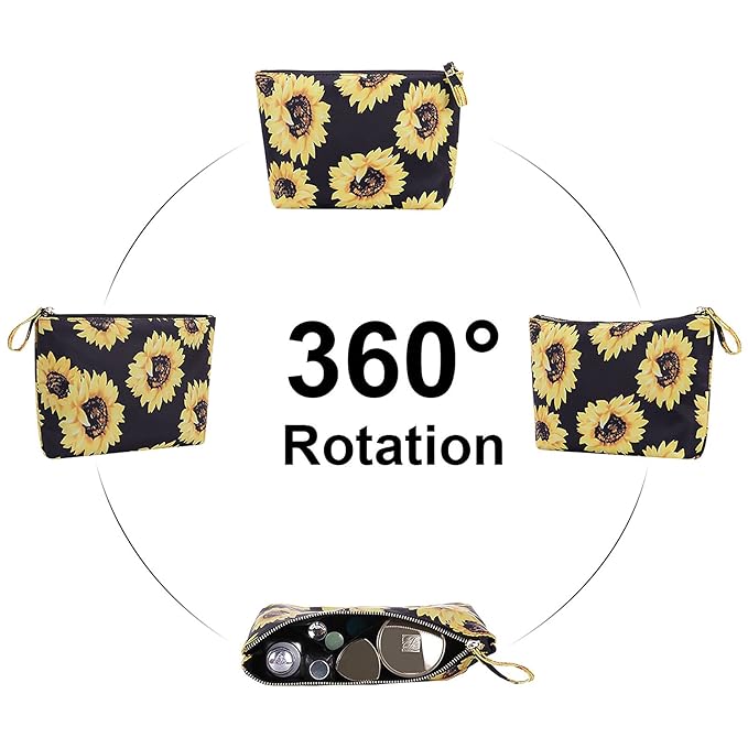 HAWEE Cosmetic Bag for Women Make up Storage Pouch Case Portable Zipper Travel Accessories Organizer for Toiletry Water Repellent, Sunflower