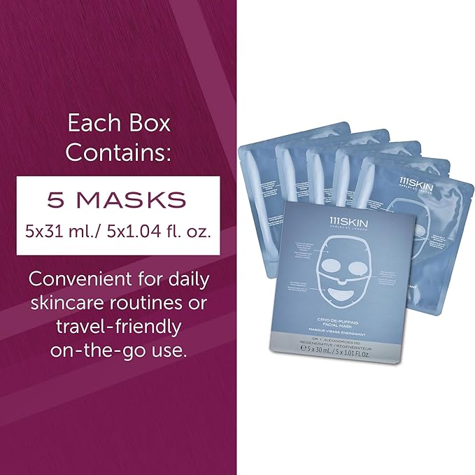 111SKIN Cryo De-Puffing Energy Facial Mask, Fragrance Free, Set of 5