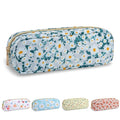 UIXIZQ Waterproof Small Floral Pencil Case Makeup Bag for Purse,Cute Flower Pencil Pouch Preppy Nylon Makeup Brush Holder with Zipper,Girls Portable Storage Case for Work(Slim Green-Daisy)