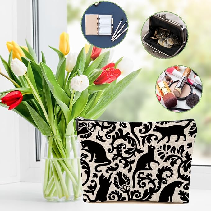 Botanical Cat Makeup Bag Cats Gifts Cosmetic Bag Cat Lover Gifts for Women
