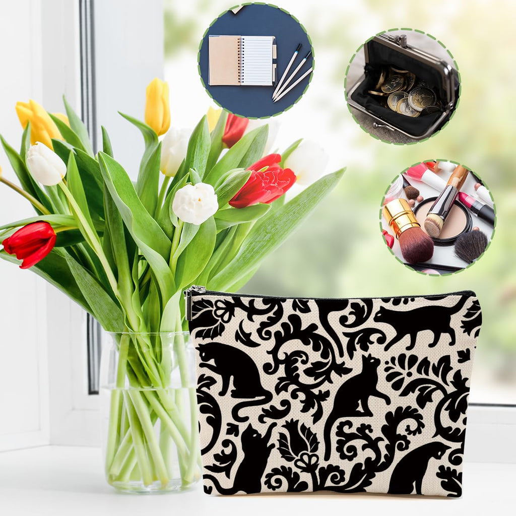 Botanical Cat Makeup Bag Cats Gifts Cosmetic Bag Cat Lover Gifts for Women