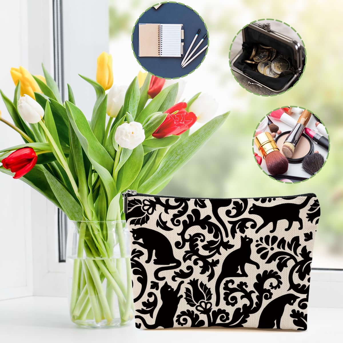 Botanical Cat Makeup Bag Cats Gifts Cosmetic Bag Cat Lover Gifts for Women