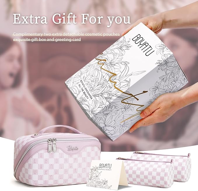 BOYATU Travel Makeup Bag for Women Organizer: Cosmetic Bag - Large Capacity Toiletry Bag 02-Light Purple
