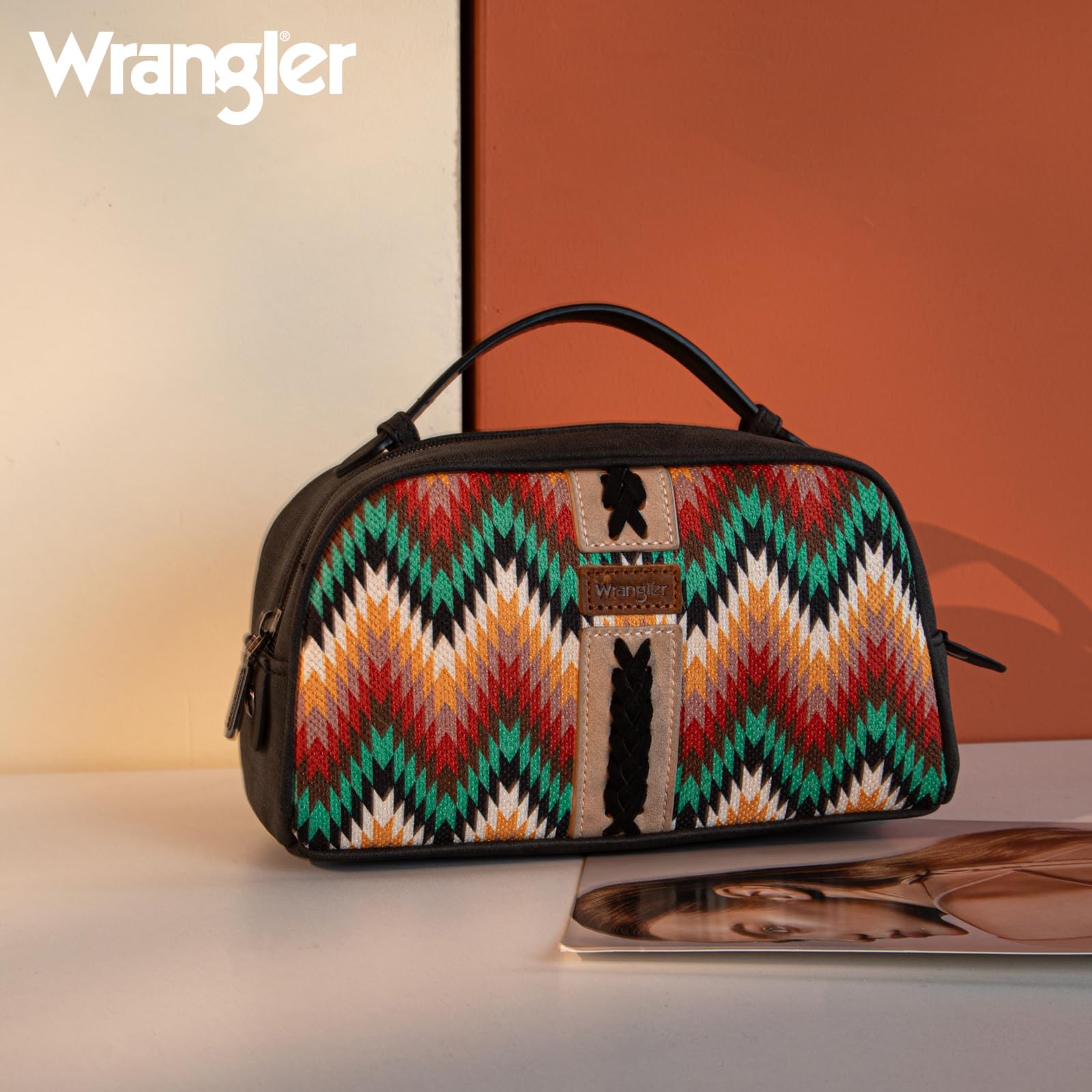 Montana West Wrangler Makeup Bag for Women Small Cosmetic Toiletry Bags Western Make Up Pouch Durable Cute Travel Purse,Black