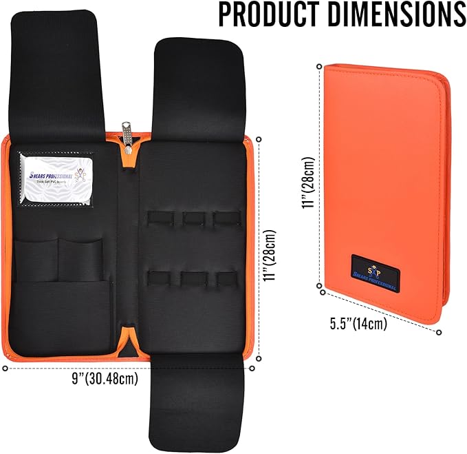 Shears Professional Leather 5 Scissor & Shear Storage Case for Hairstylist - Hairdresser -Scissor Holder Perfect for home-saloon use (Orange)