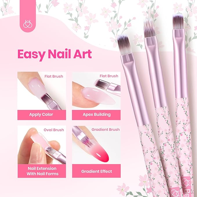 Beetles Gel Polish Nail Art Brushes Set 6 Pcs Nail Brush and 8 ml Pink