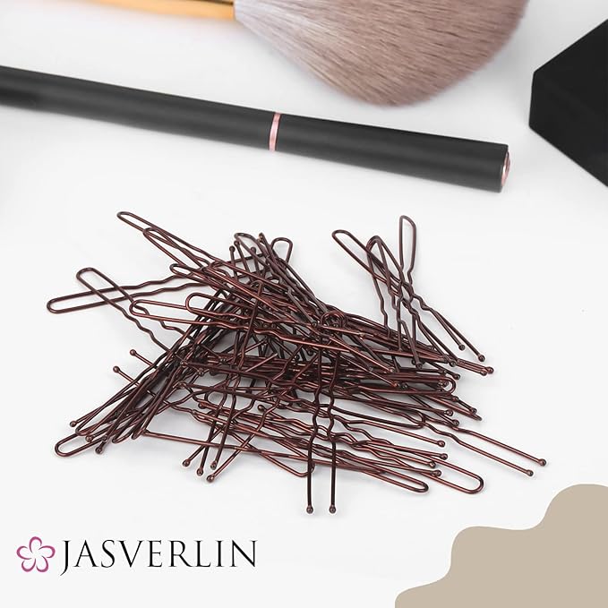 JASVERLIN U Shaped Bobby Pins Hair Brown, 2.4 In Bun Hair Pins 100 Pcs