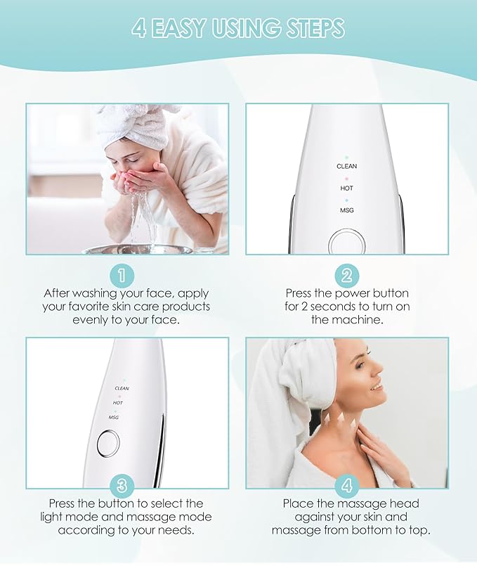 Jobazok 7 Color Neck Face Massager - Facial Massager Tool for Skin Care at Home, Vibrating Face Massager with Thermals, Galvanic Machines White
