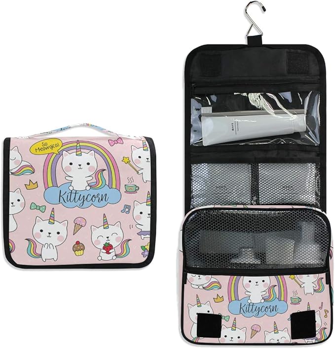 senya Hanging Travel Toiletry Bag Kit Makeup Case Cosmetics Organizer for Men Women unicorn cat