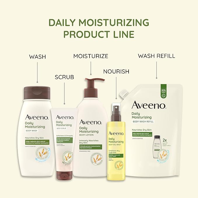 Aveeno Daily Moisturizing Body Oil Mist with Oat Oil and Jojoba Oil for Rough, Dry, Sensitive Skin, Nourishing Body Spray for Smoother, More Even Skin, Paraben- & Silicone-Free, 6.7 fl. oz