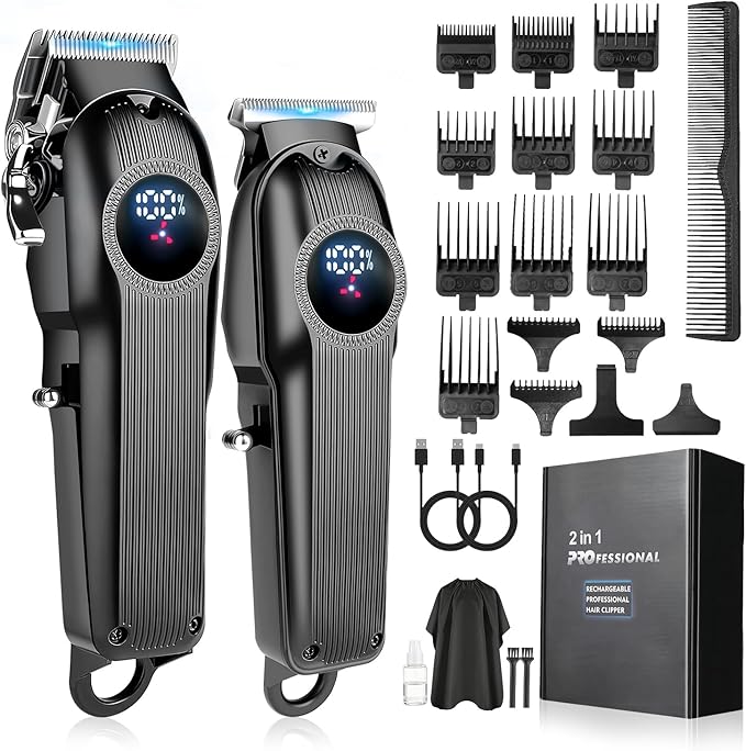 FEYANTTI Hair Clippers for Men Professional Clippers and Trimmers Set, Cordless Hair Clippers, Haircutting Machine with LED Display for Barber Mens Grooming Kit