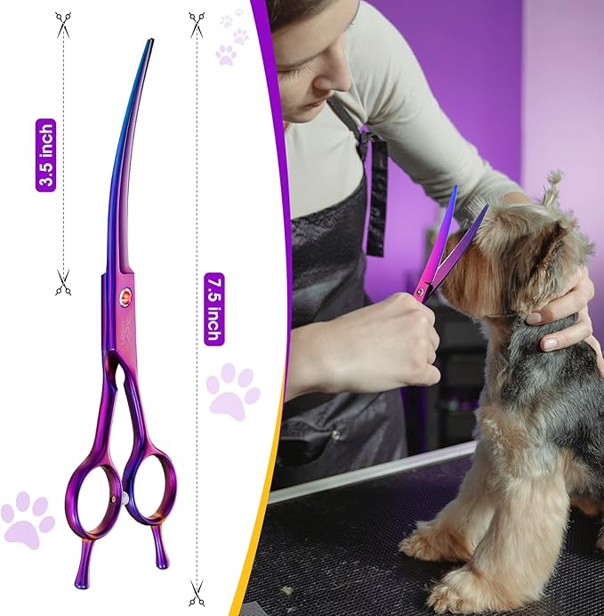 JASON Curved Dog Grooming Scissors - 7" Up-Curved Trimming Shears Purple