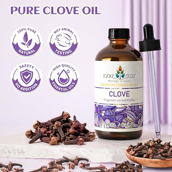 EVOKE OCCU Clove Essential Oil for Teeth and Gums, Diffuser, Oral Care