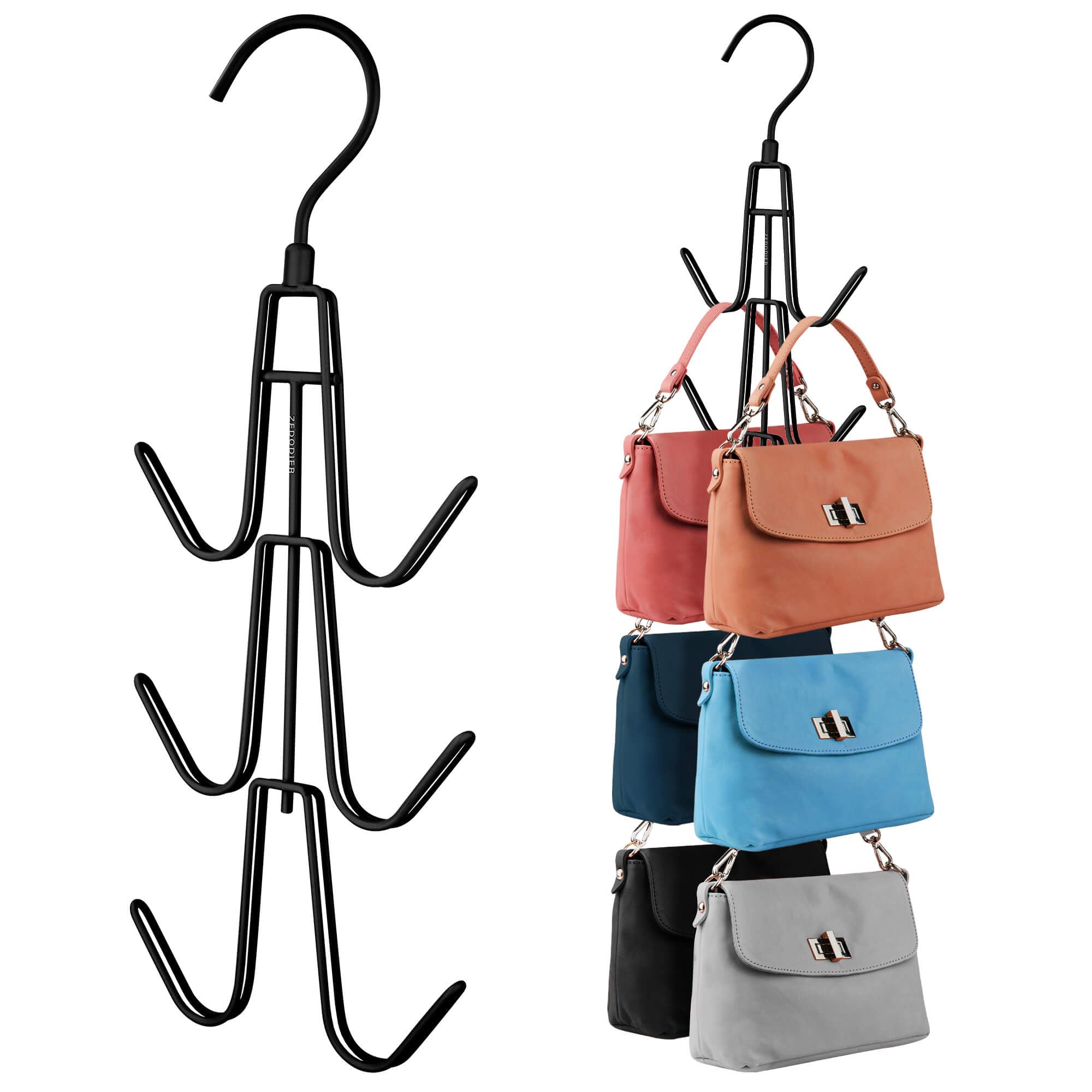 ZEDODIER Purse Hanger, Hanging Purse Organizer for Closet, Holds 6 Bags