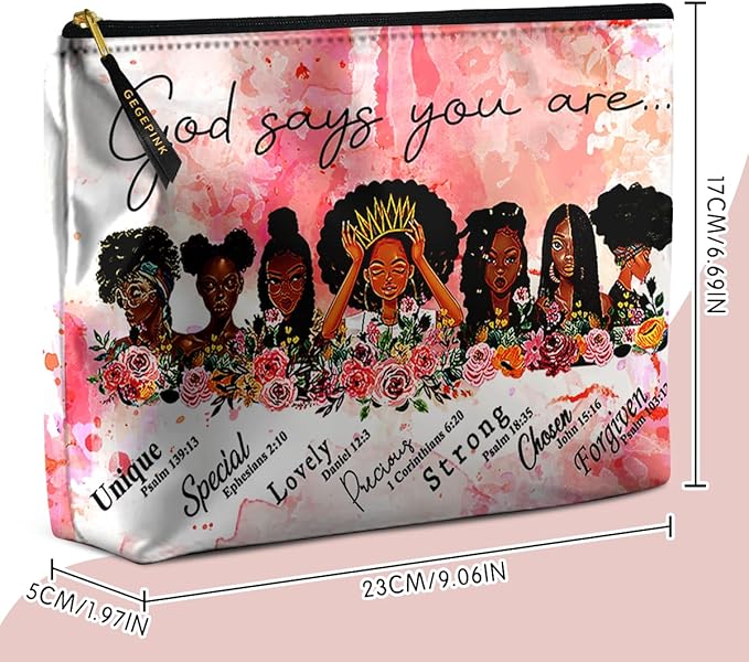 GEGEPINK Cute Makeup Bag for Purse Waterproof Cosmetic Bags for Women Funny Smooth Zipper Travel Toiletry Pouch 10X8 Inches-African American Afro Makeup pouch