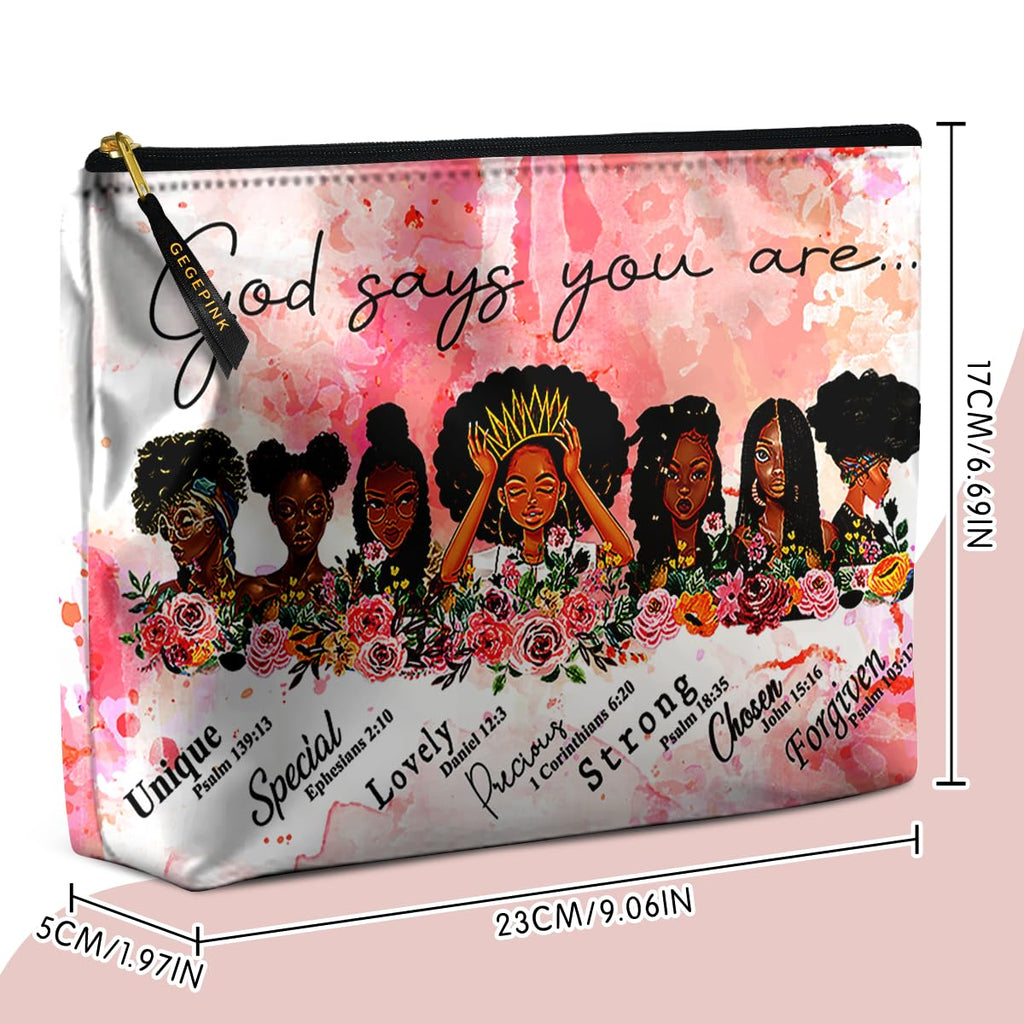 GEGEPINK Cute Makeup Bag for Purse Waterproof Cosmetic Bags for Women Funny Smooth Zipper Travel Toiletry Pouch 10X8 Inches-African American Afro Makeup pouch