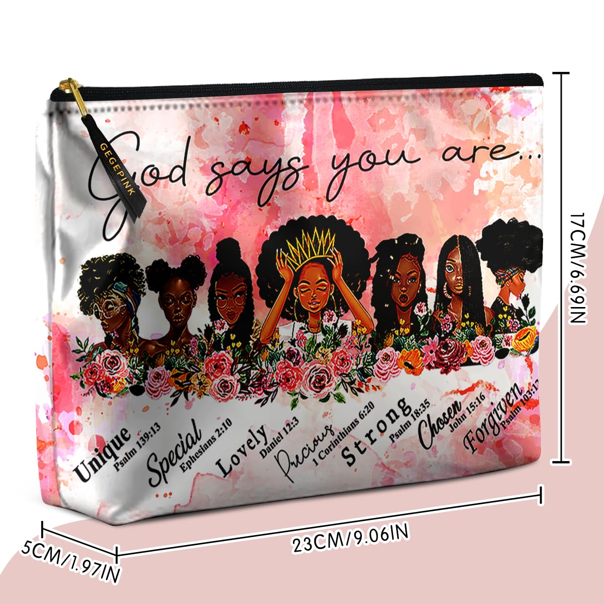 GEGEPINK Cute Makeup Bag for Purse Waterproof Cosmetic Bags for Women Funny Smooth Zipper Travel Toiletry Pouch 10X8 Inches-African American Afro Makeup pouch