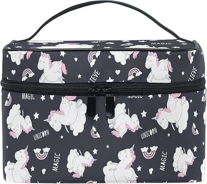 MNSRUU Makeup Bag, Cute Unicorn Rainbow Travel Makeup Organizer Bag Cosmetic Cases Toiletry Bags for Girl Women Ladies