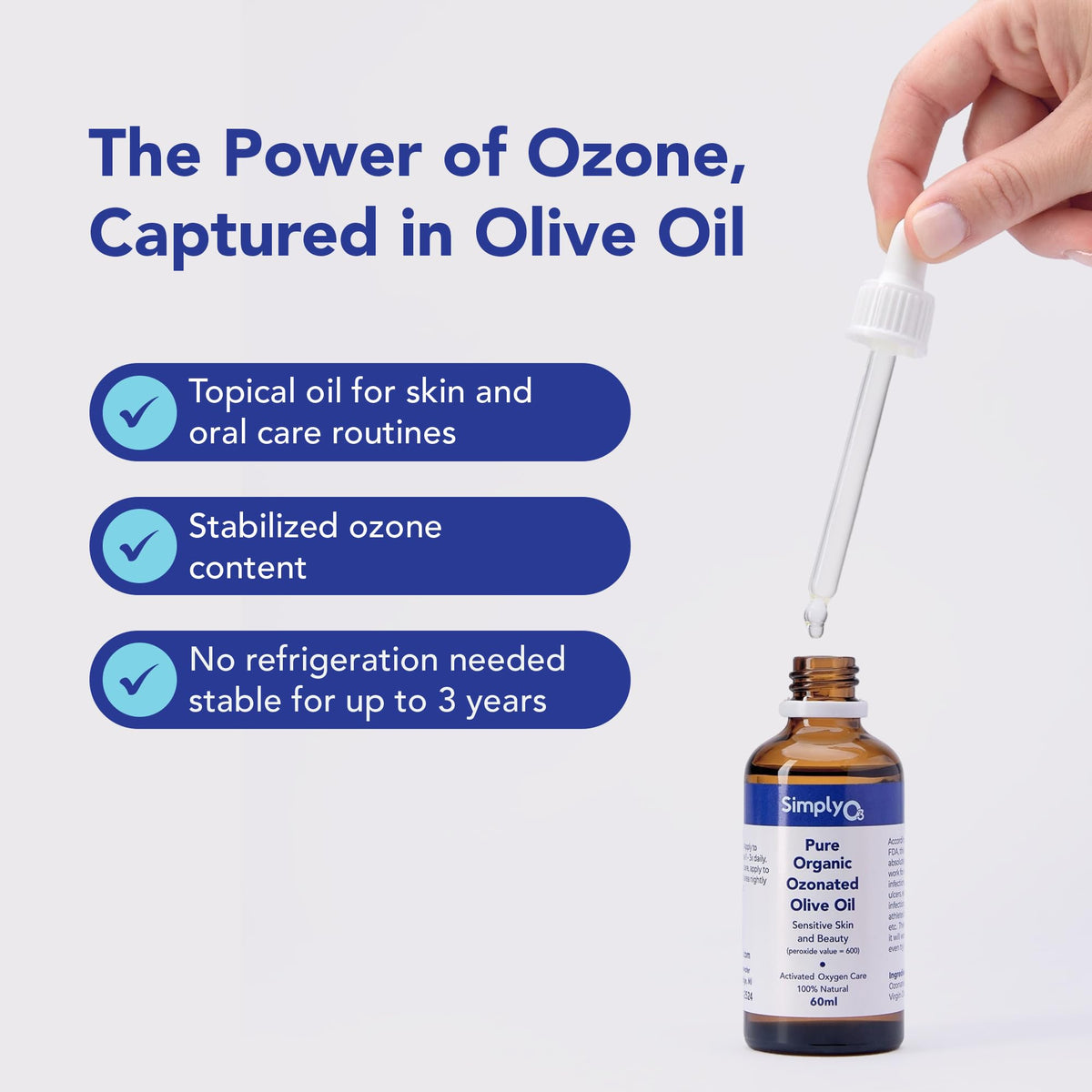 Simply O3 Pure Organic Ozonated Olive Oil Extra Strength 1200 Peroxide For Face and Skin Helps In Acne, Anti-Aging, Wrinkles and Rosacea For Sensitive Skin Made in Spain