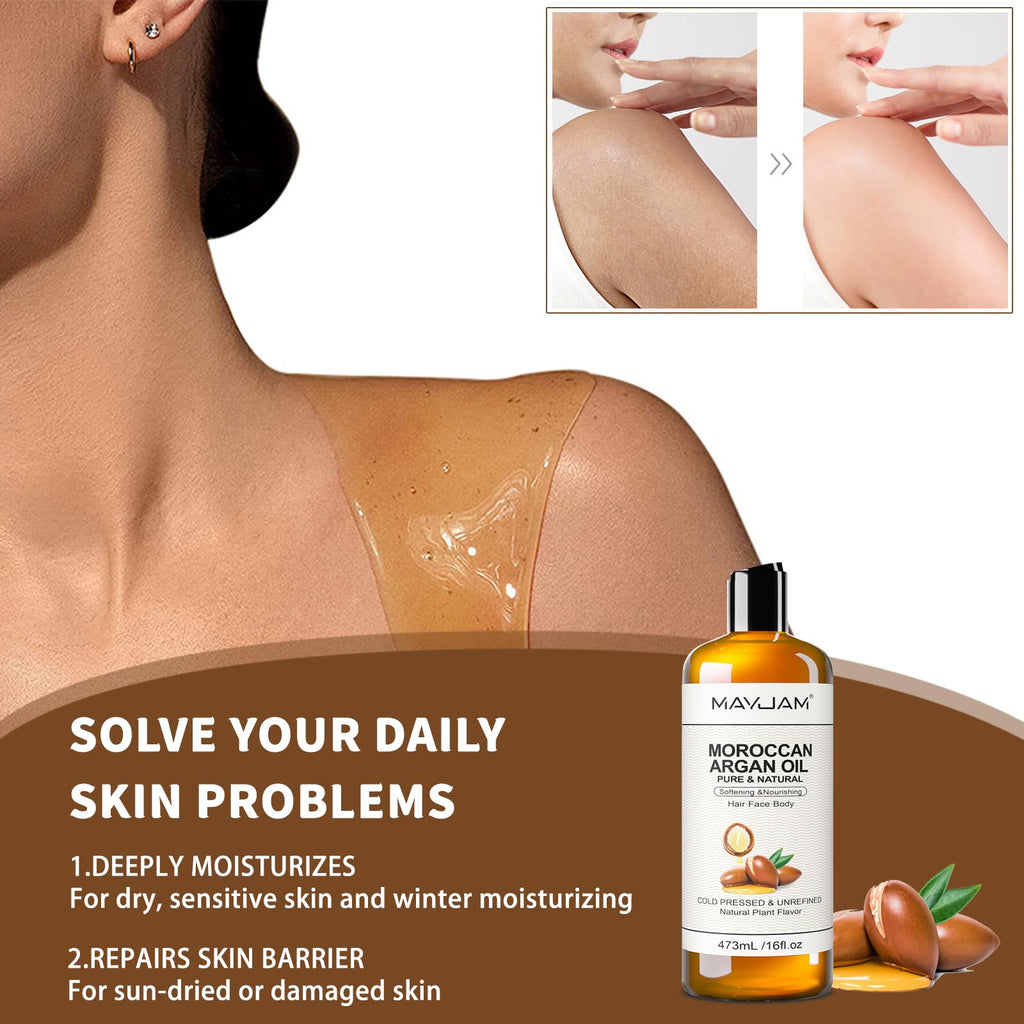 MAYJAM Moroccan Argan Oil 16 Oz, Moisturizing Body Skin Face Hair Scalp
