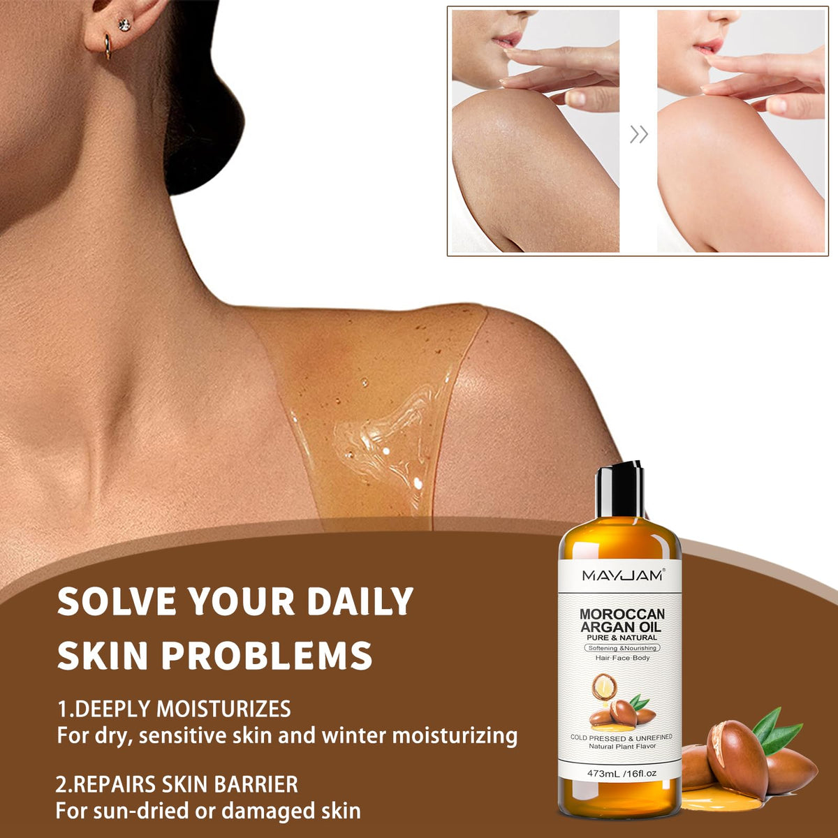 MAYJAM Moroccan Argan Oil 16 Oz, Moisturizing Body Skin Face Hair Scalp