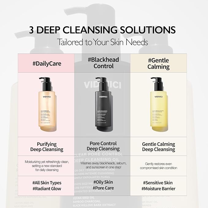 VIDIVICI Clear Pore Control Cleansing Oil 10.14 fl.oz | Makeup remover with blackhead care, Korean facial cleanser for oily skin, Sebum control with Bamboo Charcoal Powder, Korean skin care