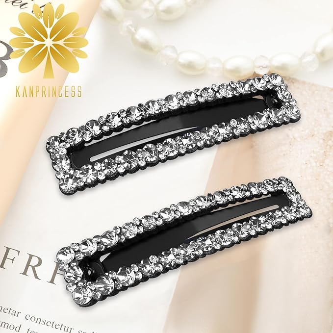 Kanprincess Rhinestone and Crystal Hair Clips 2-Pack, Sparkly Barrettes & Elegant Bling Accessories for Women & Girls(set 3)