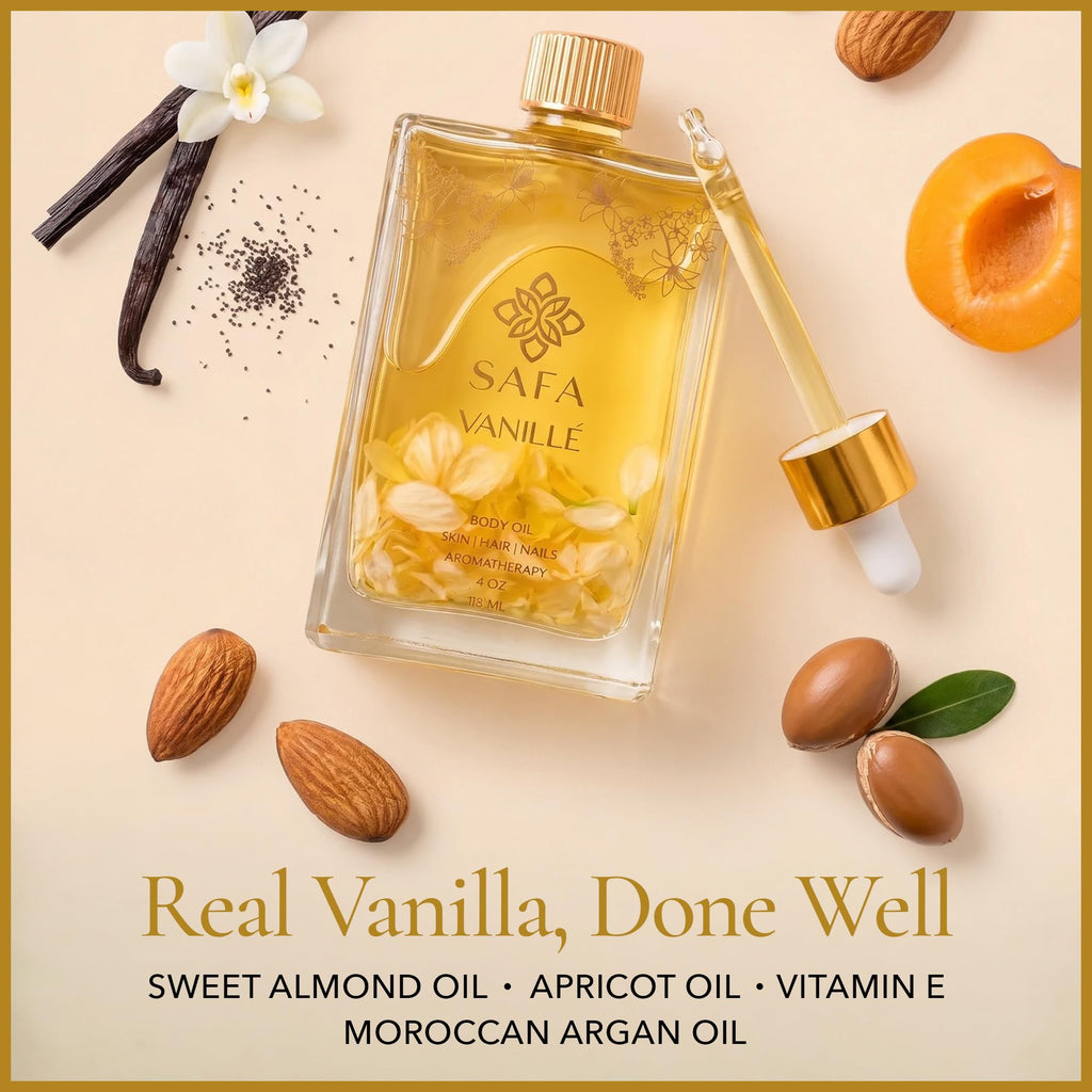 SAFA Organic Vanilla Body Oil - Nourishing Oil for Skin, Hair & Nails 118ml