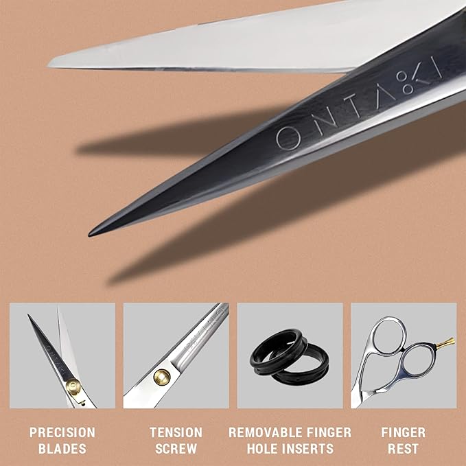 Ontaki Beard & Mustache Scissors & Combs for Men - 5.5" Silver, Left Hand
