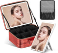 JUSRON Portable Makeup Artist Organizer Bag with Adjustable Dividers, Makeup Brush Holder Storage (Red, Medium)