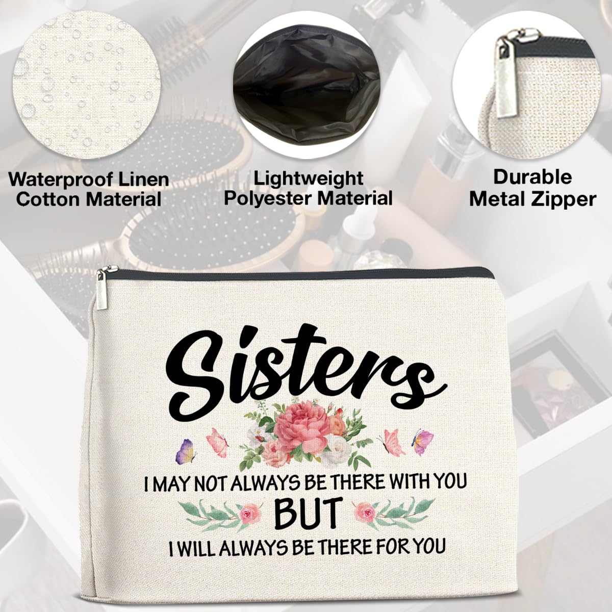 UPNEGE Sisters Gifts Makeup Bag, Gifts for Bestie Best Friend Sister Christmas Birthday, Sisters Cosmetic Bag Zipper Makeup Pouch