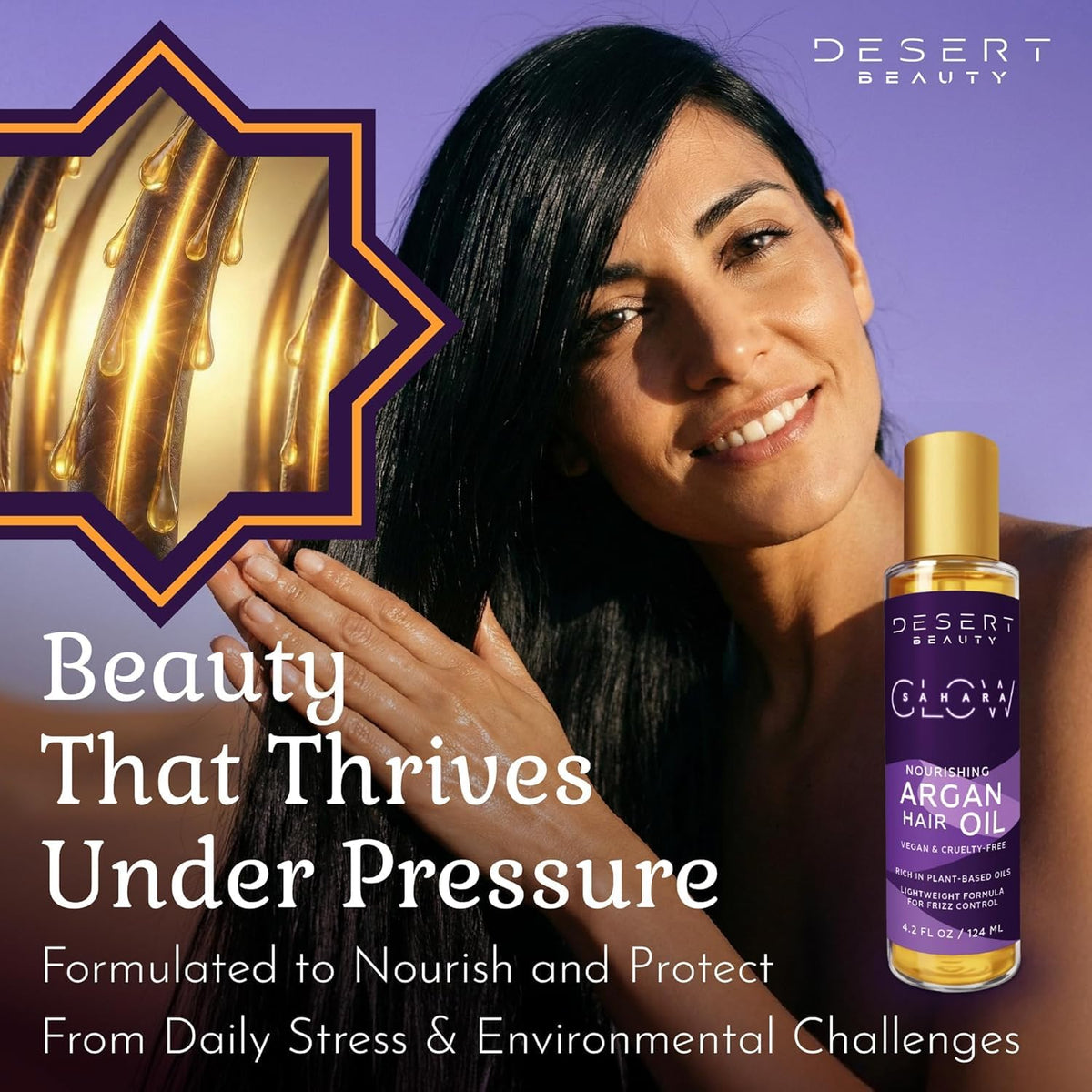 Desert Beauty Argan Oil, 4 oz, Hair Oil Treatment for Dry Damaged Hair, Leave-in Conditioner, Hydrating, Strengthens, Natural, Cruelty Free