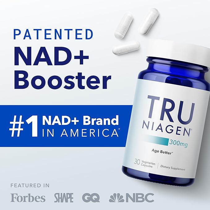 TRU NIAGEN Patented NAD+ Supplement, 300mg Niagen, 30 Servings | Nicotinamide Riboside (NR) Take 1 Daily | 2 Bottles