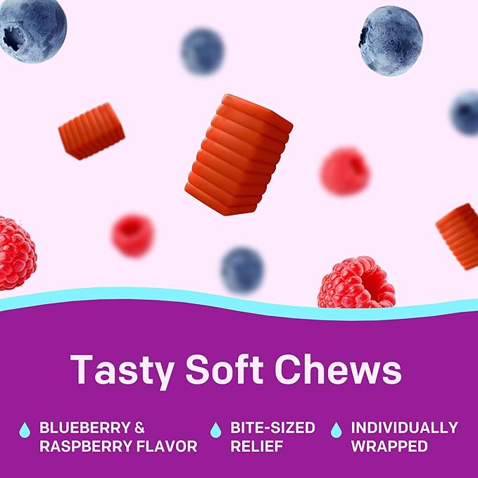 MiraFAST Soft Chews, from the Makers of MiraLAX, Gentle Constipation Relief, Fast Acting, Stimulant Free Saline Laxative, Magnesium Hydroxide, Blueberry & Raspberry Flavor, 60ct