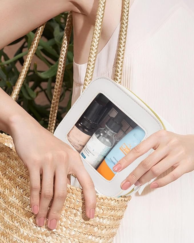 FFpaw 2 Pcs Clear Makup Bag Set, Clear Cosmetic Bags with Zipper Waterproof Small Travel Cosmetic Case Cute Make Up Pouch Mini Car Essentials for Women Travel Car Organizer