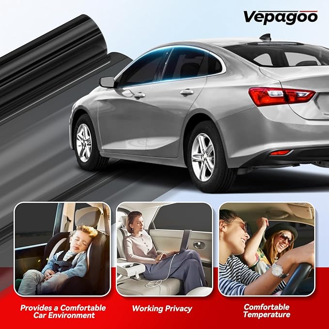 Vepagoo Nano Ceramic Car Window Tint Film 20% VLT- 24" in 15'Ft Privacy Window Tint, Blocks UV/IR Rays, Heat & Glare - Scratch Resistance Car Window Film