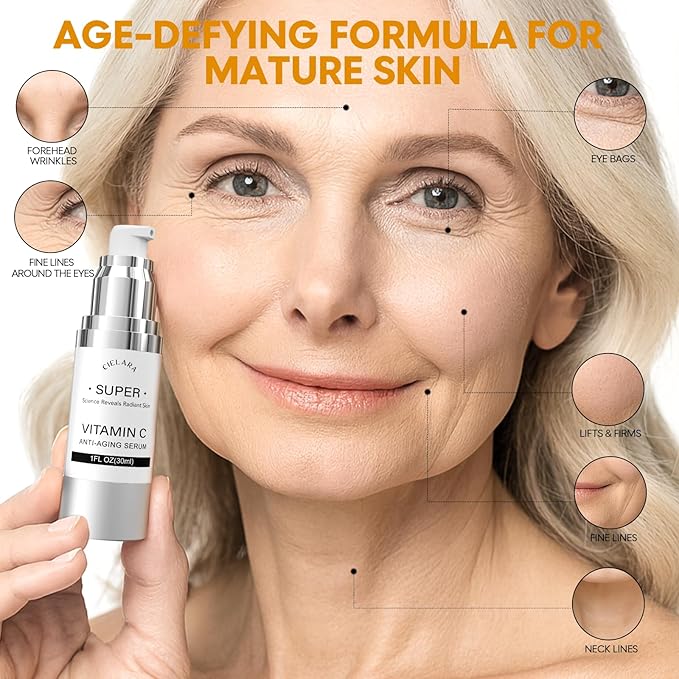 CIELARA Super Vitamin 20% C Serum for Women, With Hyaluronic Acid 0.97 oz