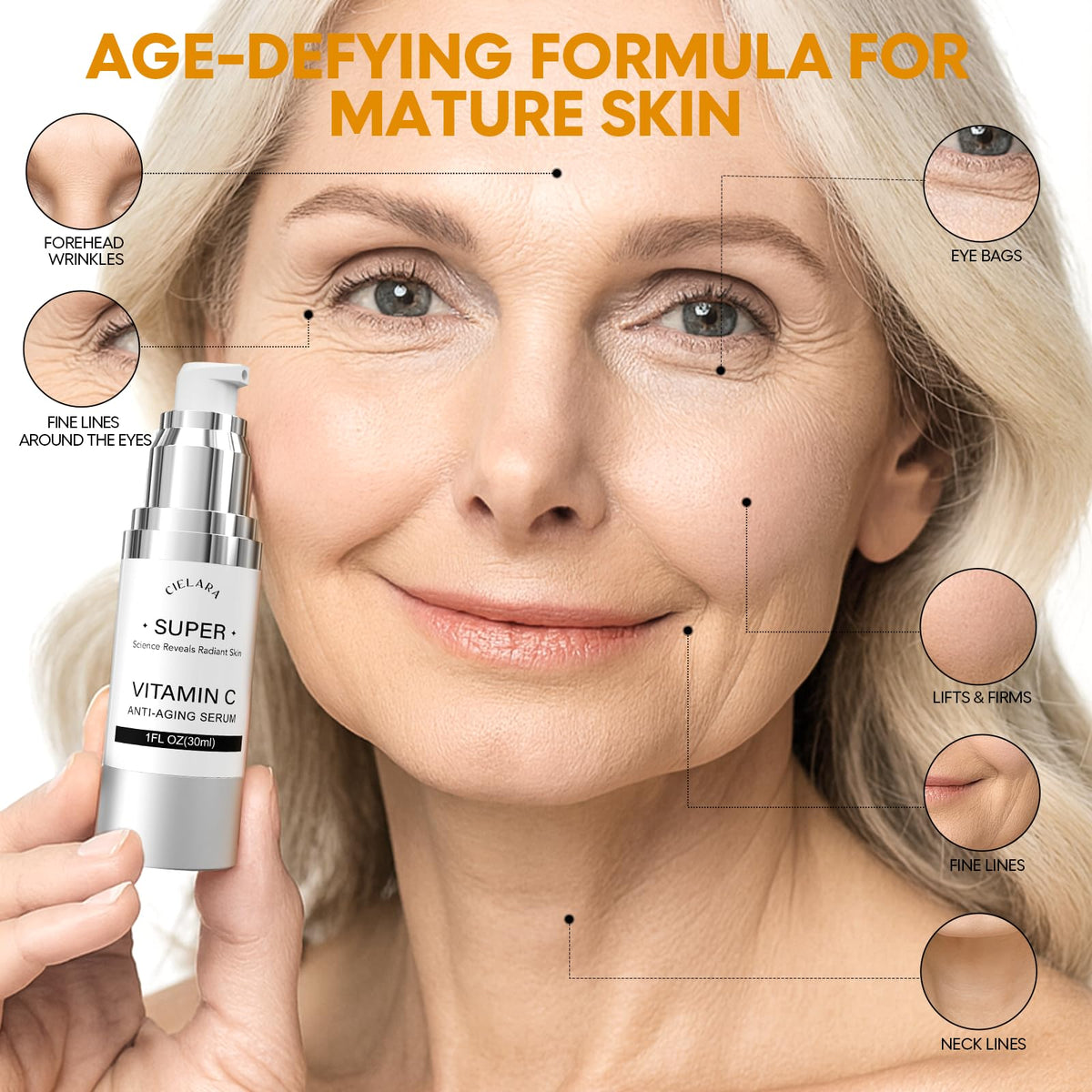 CIELARA Super Vitamin 20% C Serum for Women, With Hyaluronic Acid 0.97 oz
