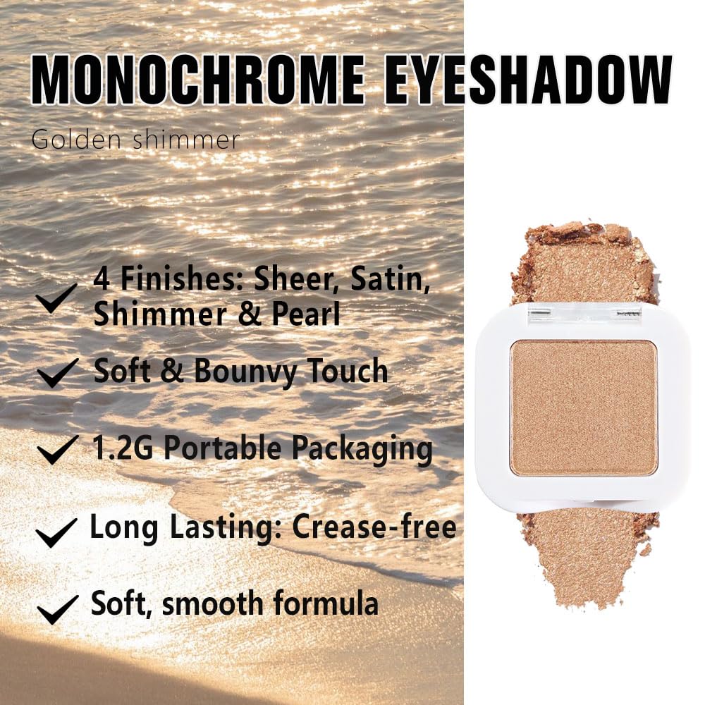 evpct Gold Single Eye Shadow Palette Makeup for Older Women, Gold Bronze Copper Brown Shimmer Glitter Sparkly Metallic Cream Eyeshadow Palette Brightener Makeup, High Pigment Monochrome Mini Eyeshadow