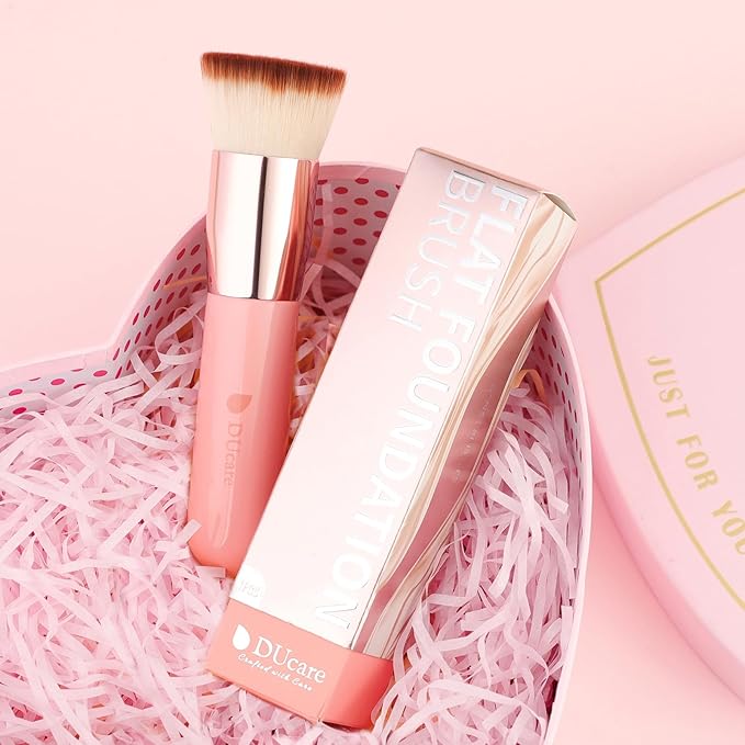 DUcare Foundation Brush for Liquid Makeup,Flat Top Kabuki Foundation Brushes - Premium Makeup Brush for Liquid, Cream, Powder,Buffing, Blending,Pink